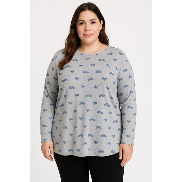 croft & barrow Tops - Croft & Barrow Womens T-shirt‎ 2X Long Sleeve Classic Tee  Gray Navy bicycle